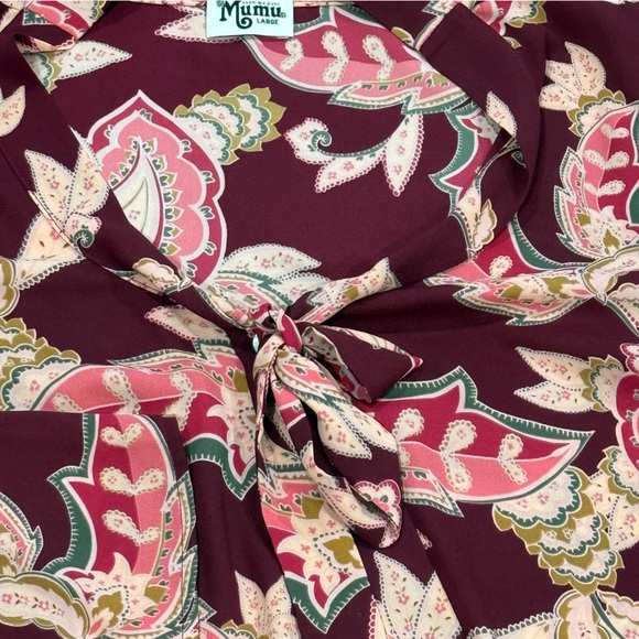 Show Me Your Mumu Womens Maroon Floral Bell Sleeve Sheer Blouse Button Large L - Picture 2 of 5